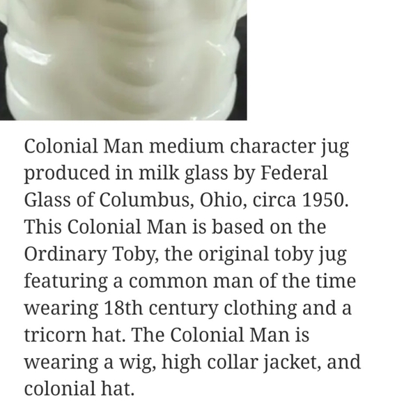 1950's Toby Jug / Pitcher / Creamer White Milk Glass by Federal Glass Ohio - Picture 8 of 8